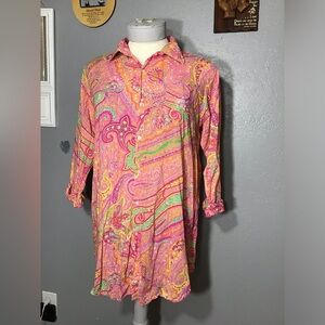 LAUREN RALPH LAUREN SHIRT WOMENS Sz XL Color Pink/Orange Button Up Paisley Print